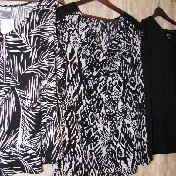 Three Women's Summer Tops 2 Tank Tops 1 T-Shirt Abstract Prints Black White - Picture 3 of 16